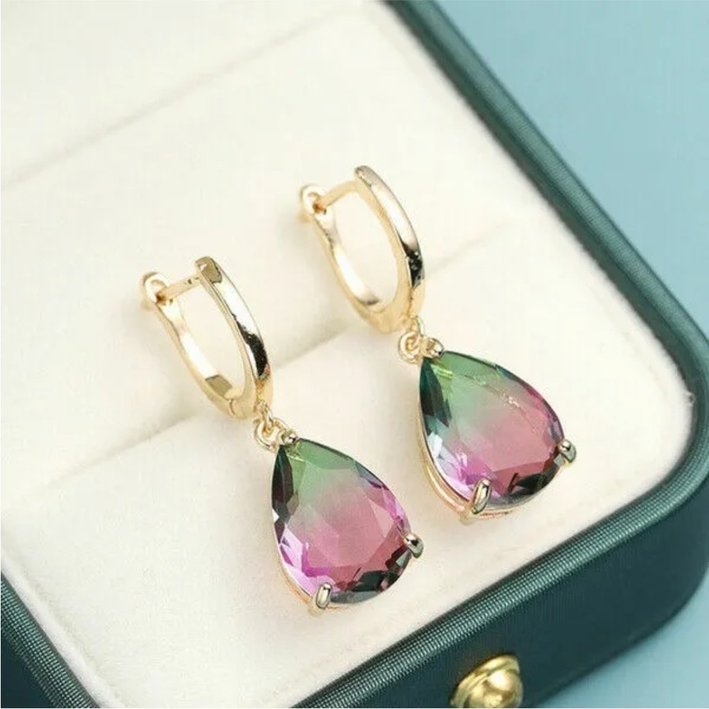 Pretty gold plated mystic sapphire crystal earrings